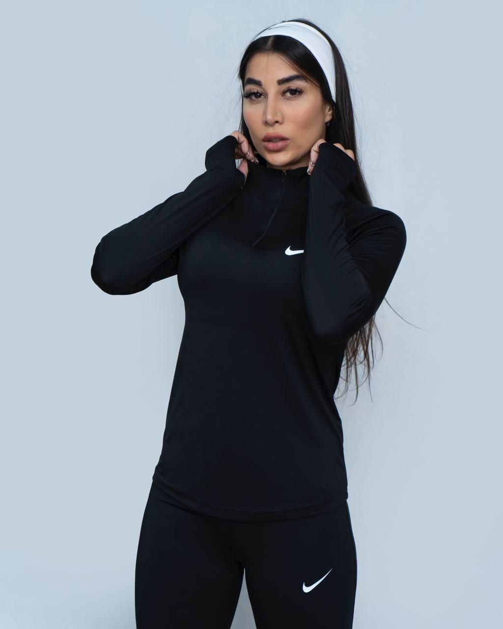نیم زیپ آستین بلند زنانه جنس پارچه: ریون فلامنت  تک رنگ مشکی  جین 15 عددی L,XL,XXL